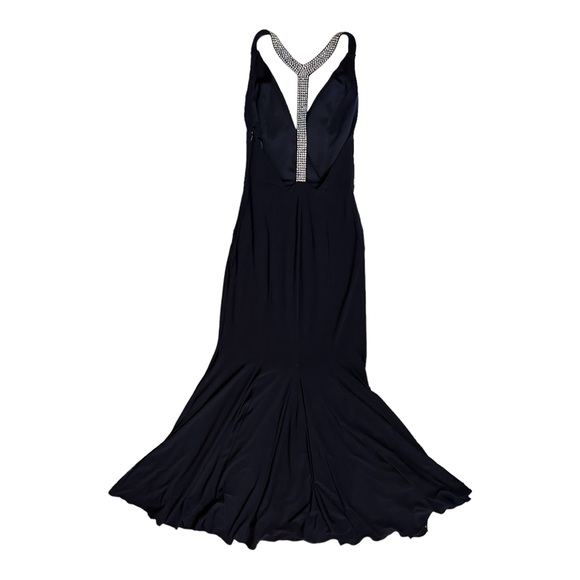 JOVANI Navy Blue Formal Dress sz 2 Halter Sleeveless Rhinestones Full Lengrh - Picture 7 of 14